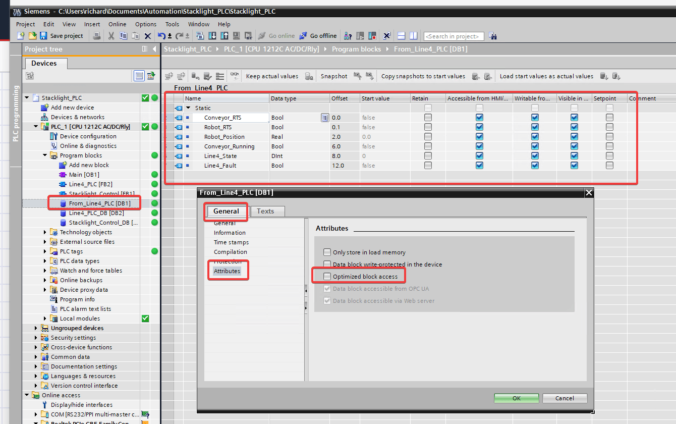 "Screenshot showing the Siemens Tag DB Properties"